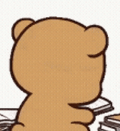 Cartoon Teddy Bear Sitting At Table Holding Books GIF