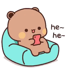 Cartoon Teddy Bear Sitting On Bean Bag Holding Cell Phone Sticker