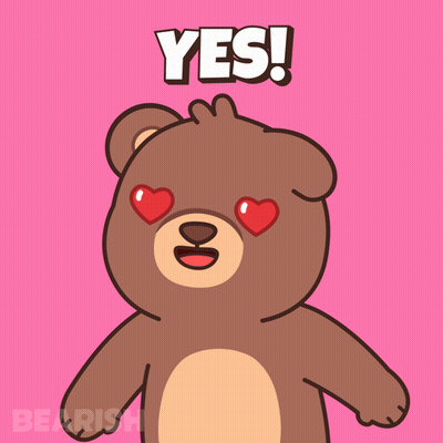 Cartoon Teddy Bear With Hearts In Eyes Saying Yes GIF