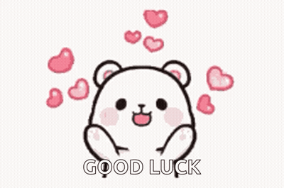 Cartoon Teddy Bear With Pink Hearts Saying Good Luck GIF