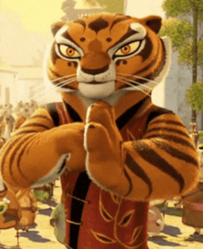 Cartoon Tiger In Red And Black Outfit In Crowd GIF