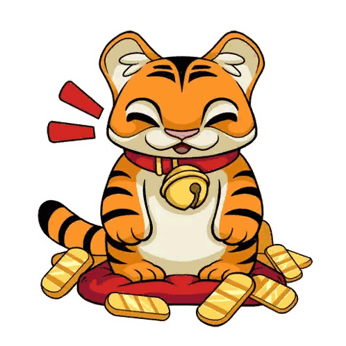 Cartoon Tiger Sitting On Gold Bars Sticker