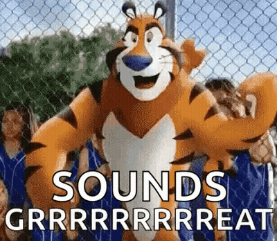 Cartoon Tiger Standing In Front Of Chain Link Fence Saying Sounds Grrr GIF