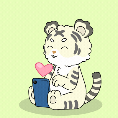 Cartoon Tiger Using Cell Phone With Heart GIF