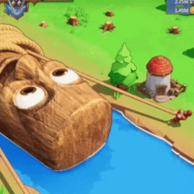 Cartoon Totem Pole With Big Eyes And River GIF