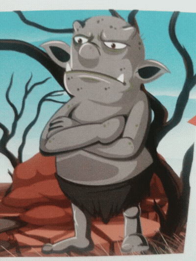 Cartoon Troll Lying On Tree Stump GIF