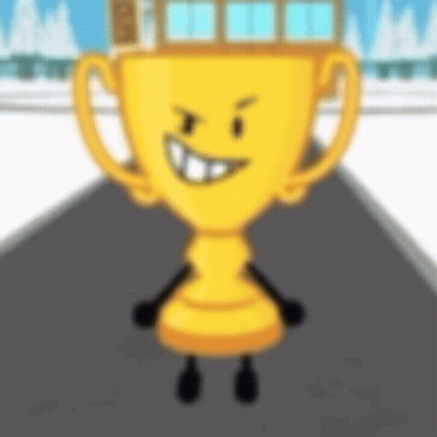 Cartoon Trophy With Face And Arms On Road GIF