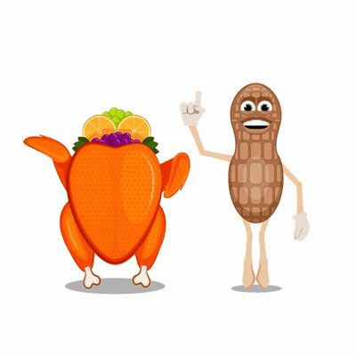Cartoon Turkey And Peanut With Hampton Farms Logo GIF