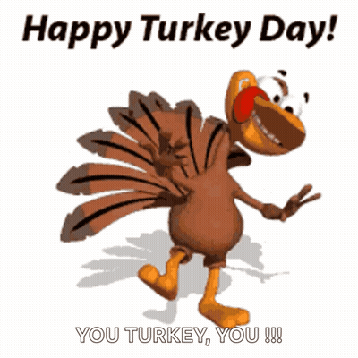 Cartoon Turkey Says Happy Turkey Day GIF