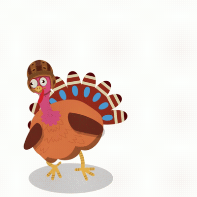 Cartoon Turkey Wearing Helmet And Striped Shirt GIF