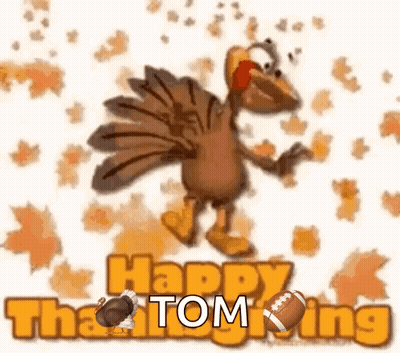 Cartoon Turkey With Football In Beak Saying Happy Thanksgiving GIF