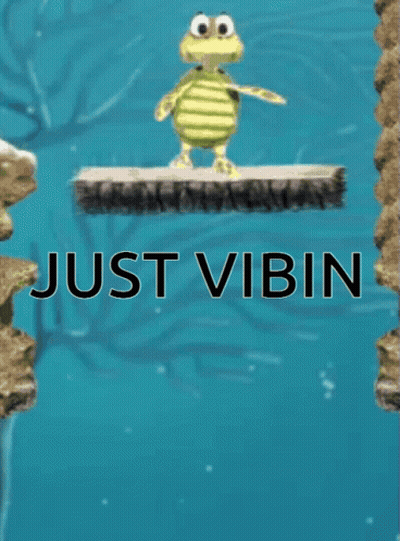 Cartoon Turtle On Rock In Water Just Vibin GIF