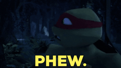 Cartoon Turtle Saying Phew In Yellow Letters GIF
