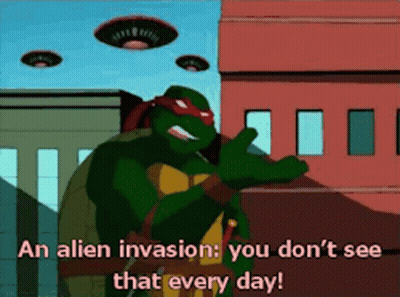Cartoon Turtle Talking About Alien Invasion GIF