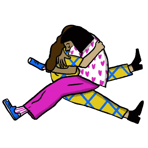 Cartoon Two People Hugging With Hearts Sticker