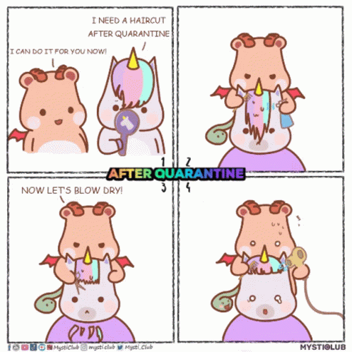 Cartoon Unicorn Getting A Haircut GIF