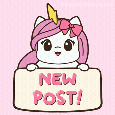 Cartoon Unicorn Holding Sign Saying New Post GIF
