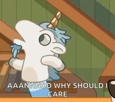Cartoon Unicorn Sitting On Staircase Saying Why GIF