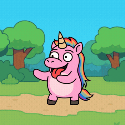 Cartoon Unicorn With Rainbow Mane And Tail GIF