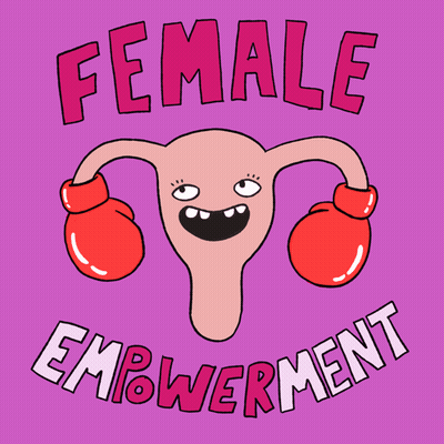 Cartoon Uterus With Boxing Gloves Female Empowerment