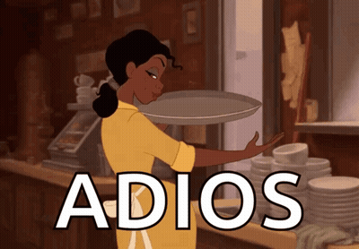 Cartoon Waitress Holding Tray Saying Adios GIF