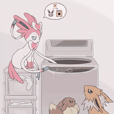 Cartoon Washing Machine With Rabbit In Speech Bubble GIF
