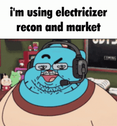 Cartoon Wearing Headphones Saying I'm Using Electrizer Recon And Market GIF