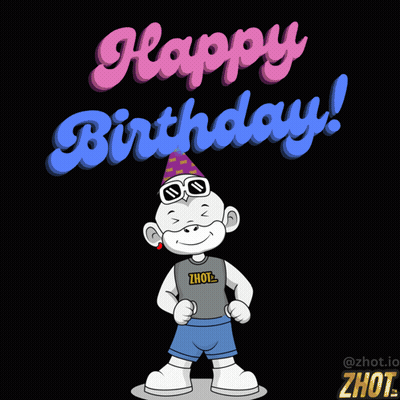 Cartoon Wearing Party Hat And Zhot Shirt GIF