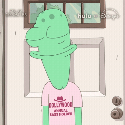 Cartoon Wearing Pink Dollywood Annual Sass Holder Shirt GIF