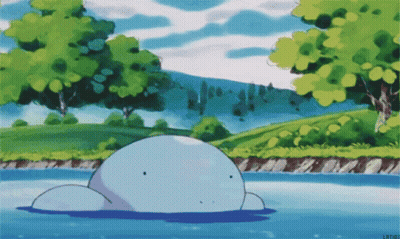 Cartoon Whale Floating In Water With Trees GIF