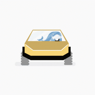 Cartoon Whale In Box With Steering Wheel GIF