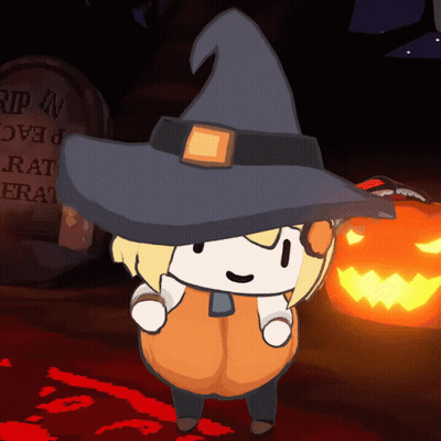 Cartoon Witch Hat Standing Before RIP Gravestone GIF
