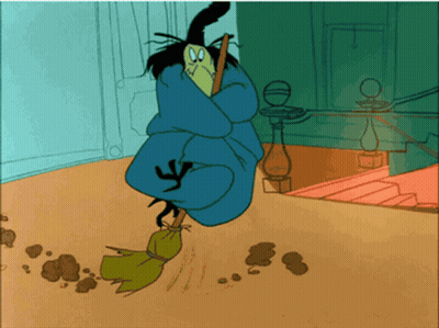 Cartoon Witch Holding Broom GIF