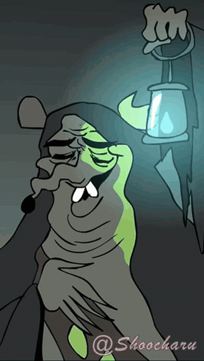 Cartoon Witch Holding Lantern Shoocharau GIF