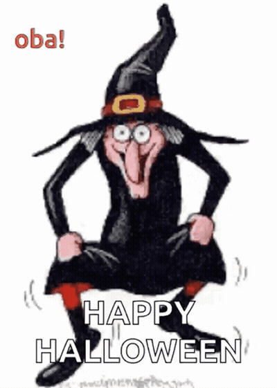 Cartoon Witch Jumping Happy Halloween GIF