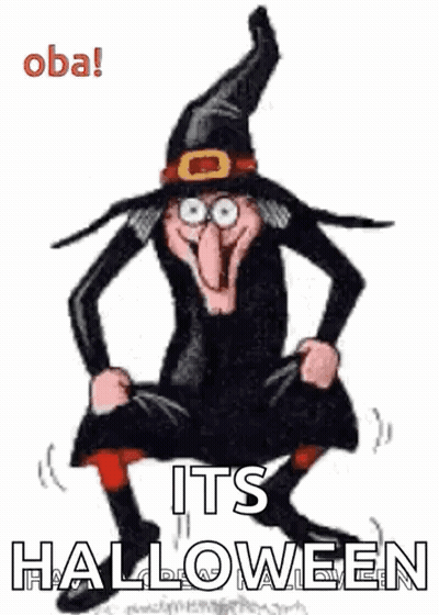 Cartoon Witch Jumping Saying It's Halloween GIF
