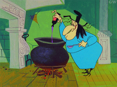 Cartoon Witch Pouring Purple Liquid GIF