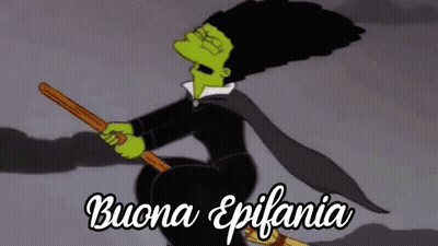 Cartoon Witch Riding Broom Buona Epifania GIF