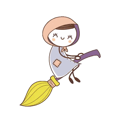 Cartoon Witch With Broom Sticker