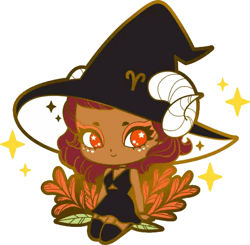 Cartoon Witch With Ram Horn And R Hat Sticker