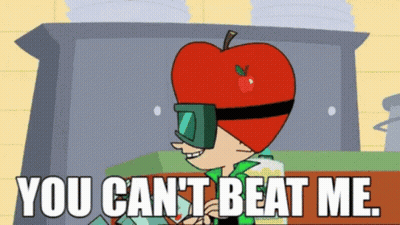 Cartoon With Apple On Head Saying You Can't Beat Me GIF