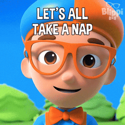 Cartoon With Glasses And Hat Says Let's All Take A Nap GIF