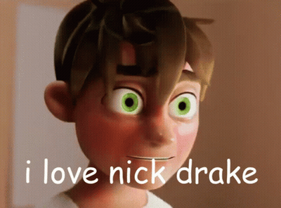 Cartoon With Green Eyes Saying I Love Nick Drake GIF