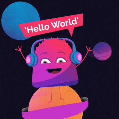 Cartoon With Headphones Saying Hello World GIF