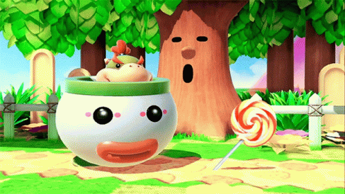 Cartoon With Lollipop Next To Tree Trunk GIF