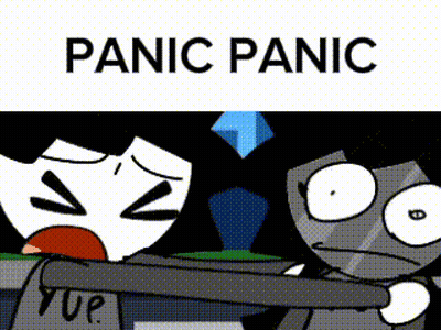 Cartoon With Panic Panic Text GIF
