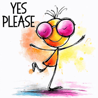Cartoon With Pink Glasses Saying Yes Please GIF