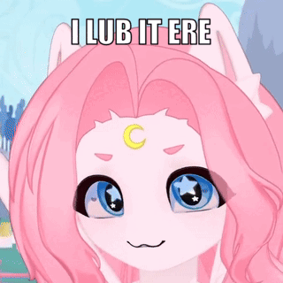 Cartoon With Pink Hair And Blue Eyes Says I Lub It Ere GIF