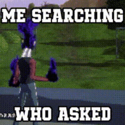 Cartoon With Purple Mohawk Me Searching Who Asked GIF