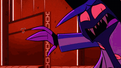 Cartoon With Red Eyes Standing in Front of Door Number 2